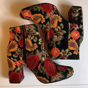Floral Stitch Print Ankle Booties